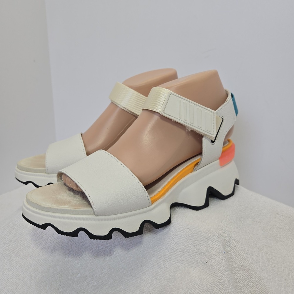 Sorel Kinetic Impact Y Strap Sandals Sea Salt Womens Size 8.5 Platform Leather - Picture 2 of 14